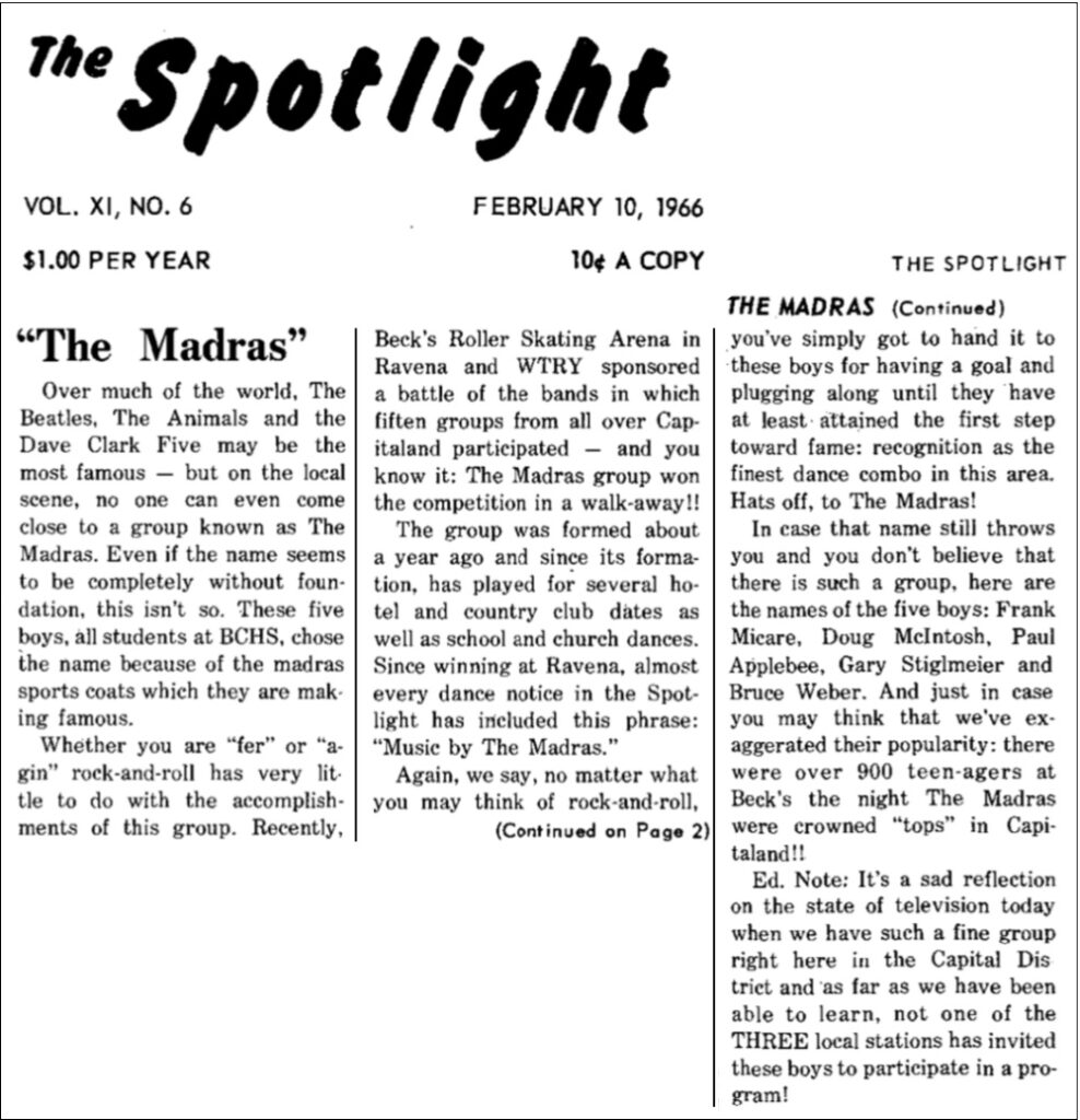 Copy of Spotlight newspaper article about The Madras