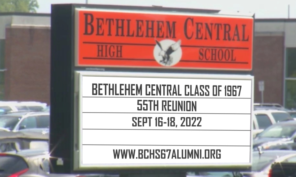 BCHS sign announcing 55th reunion