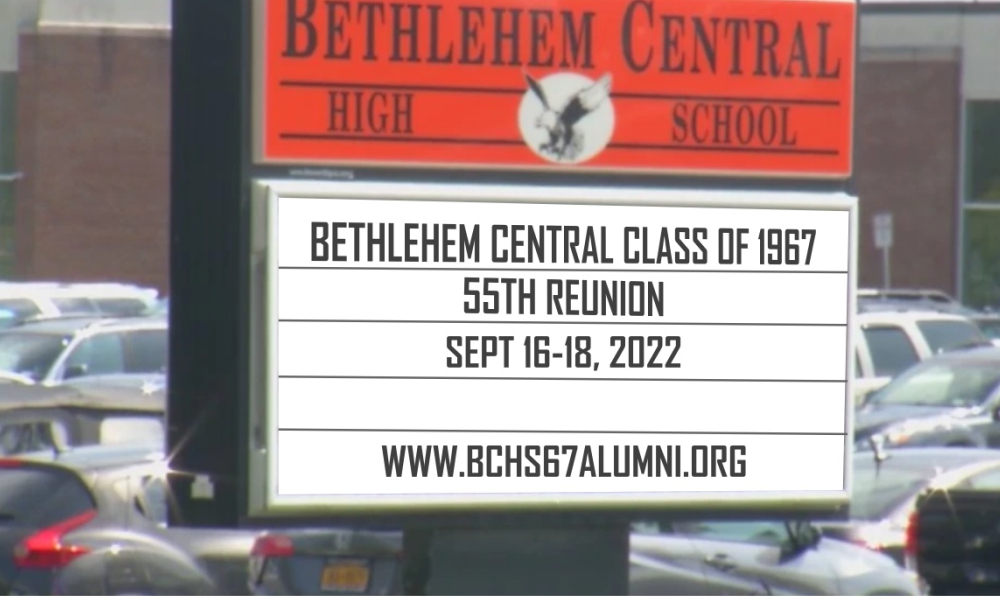 bchs sign announcing 55th reunion